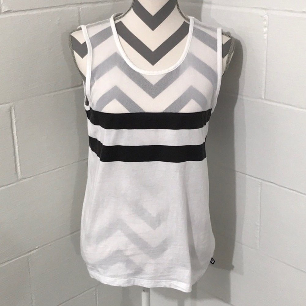 FABLETICS WHITE AND BLACK STRIPE MESH TANK TOP, S
